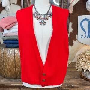Vintage 70s Handknit Wool Red Women's Sweater Vest